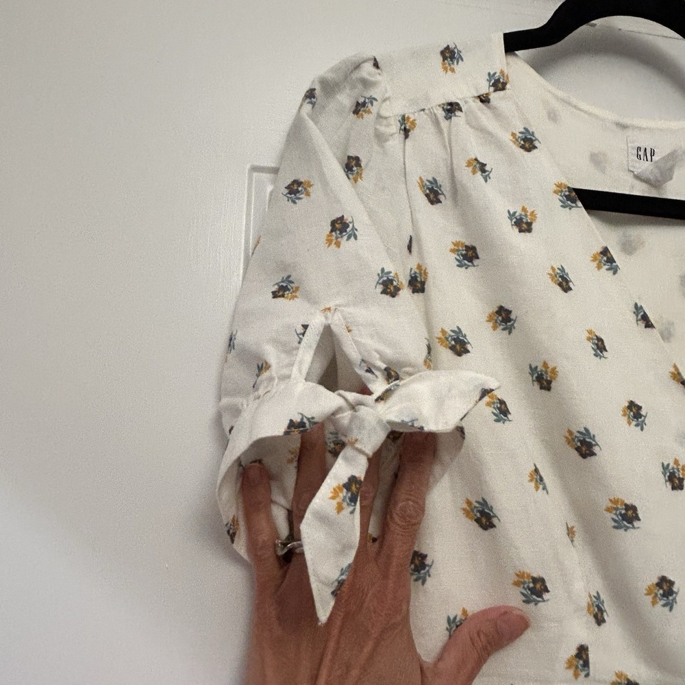GAP White Dress floral puff sleeve lined button Fit Flare Beach Summer Work 10 - Picture 11 of 12
